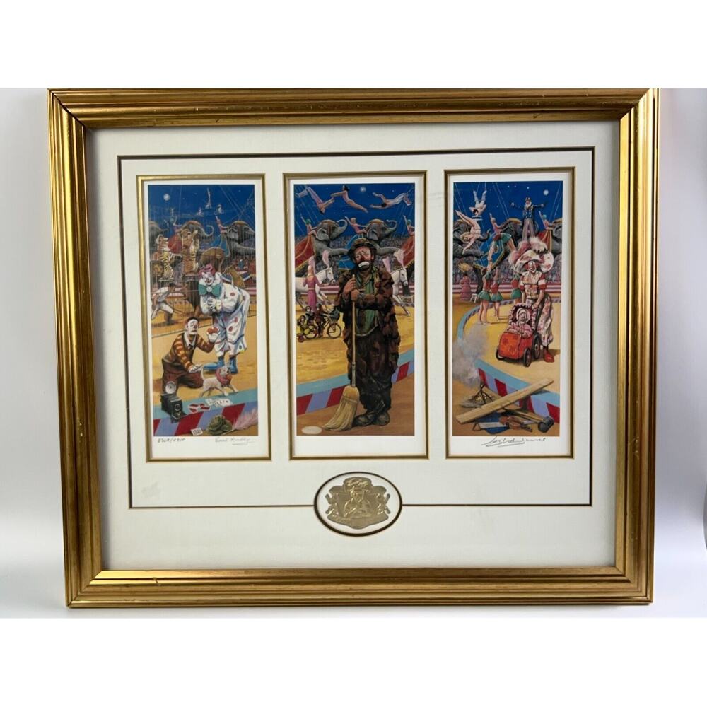 Emmett Kelly in the spotlight Commemorative Signed Edition Tryptich 21x24in 8329